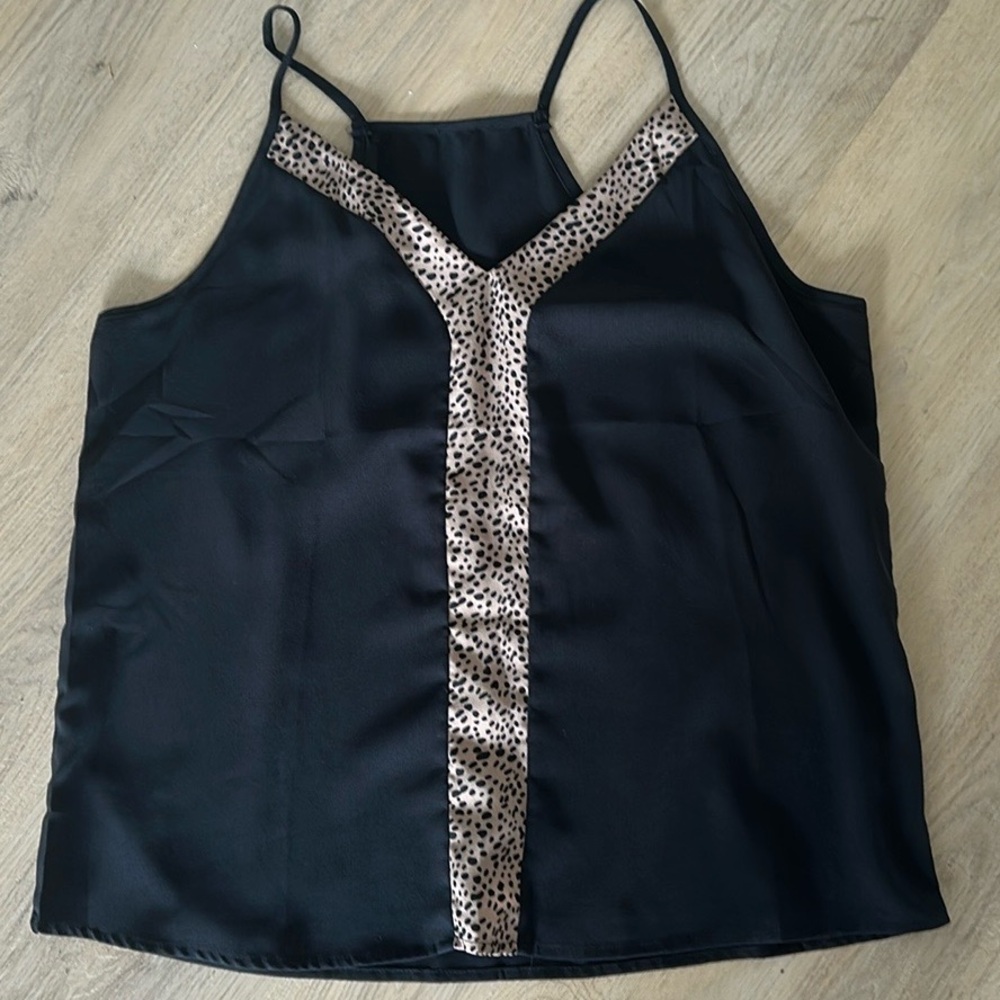 Black Camisole with Animal Print Accent